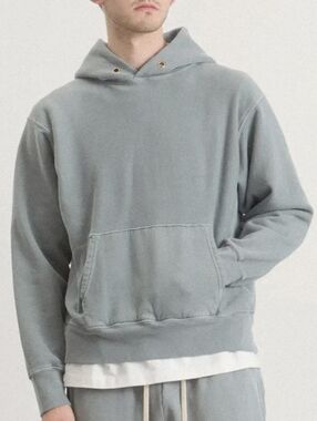 LES TIEN Heavyweight Cotton Relaxed hoodie In Slate Blue/gray Size XXS